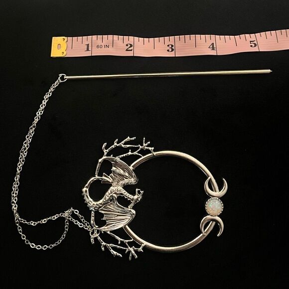 Viking Vintage Inspired Dragon Hair Accessory with chain and jewel, Fant… - Picture 8 of 11